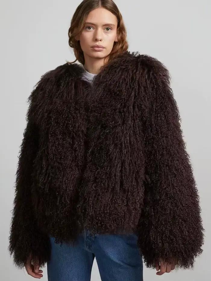 Manteau de fourrure mongole à manches longues pour femmes
