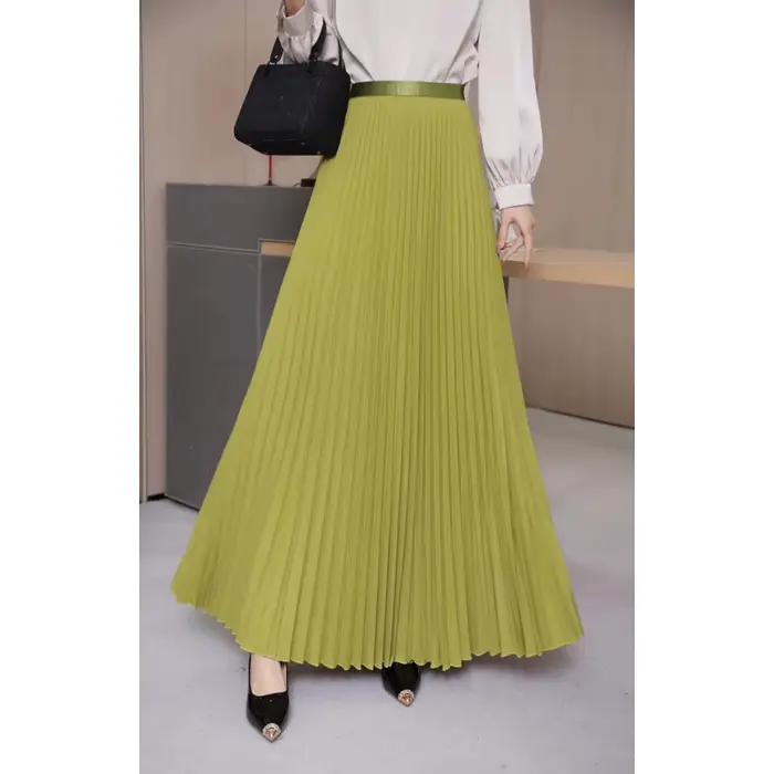 Jupe longue plissée unie taille haute pour femme