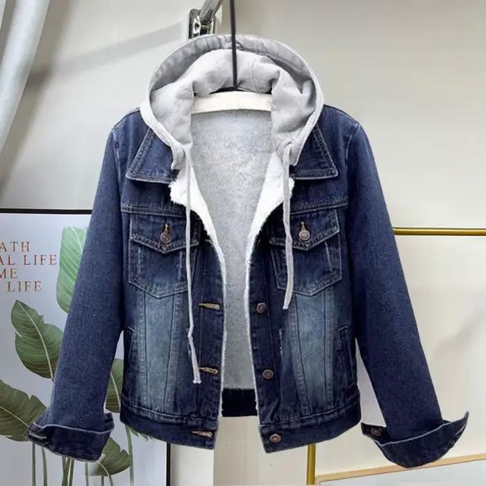 Femmes veste d'hiver élégant grande taille en peluche Denim manteau