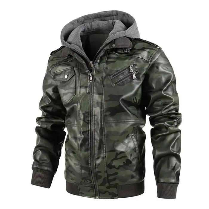 CamSolomon-Vestes en cuir à capuche pour hommes, Combinaison en cuir décontractée, Streetwear masculin, Vestes en cuir de moto, Poignées de chapeau amovibles, 4XL