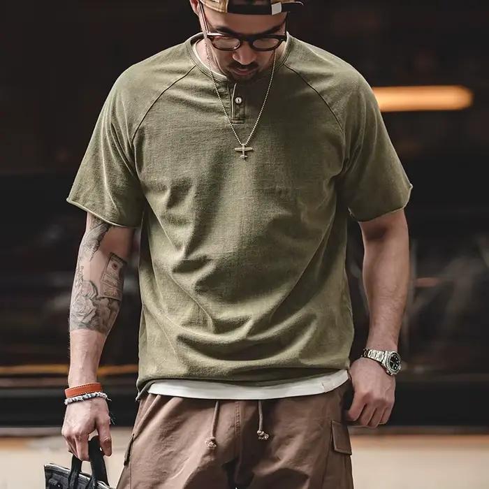 Maden – T-Shirt Henley Vintage pour hommes