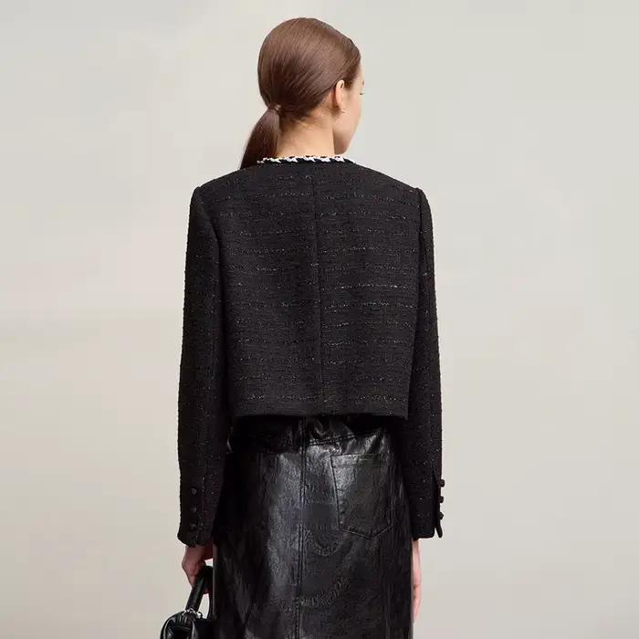 AMII veste femme 2025 automne nouveau élégant rétro col rond manches longues haut