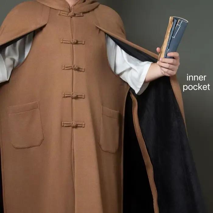 Cape à Capuche de Moine Rayonne et Coton Mixte pour Hommes et Femmes, Robe Traditionnelle Chinoise Élégante pour Méditation et Jogging Occasions Automne Hiver