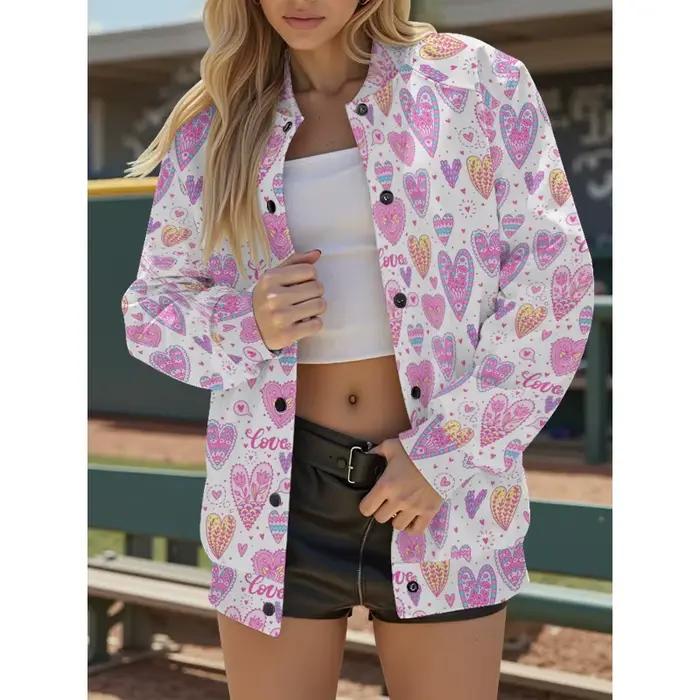 Veste de Baseball blanche pour femmes, avec motif artistique Floral multicolore, manches longues, poches, manteau décontracté, Streetwear, grande taille