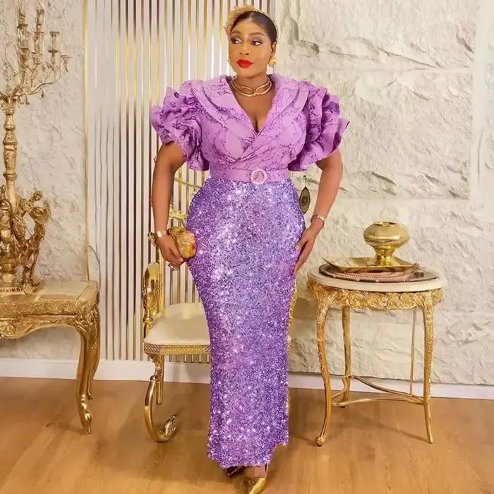 Robe de soirée grande taille pour femmes, tenue africaine de luxe à paillettes, élégante, turquie, longue robe de soirée de mariage, Ankara, vêtements pour dames