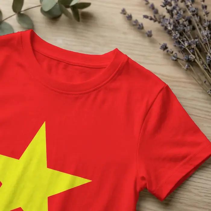 T-shirt en coton pur homme col rond drapeau vietnam étoile jaune impression numérique fantaisie souvenir manches courtes asie sport casual nouveau modèle