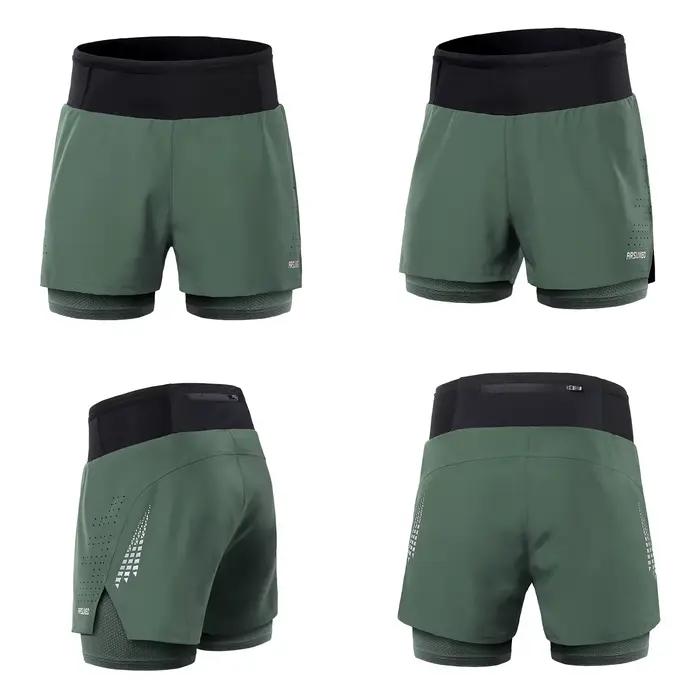 Arsuxbones-Short de course 2 en 1 pour homme, taille haute, athlétique, sport, entraînement, avec poches, pour gym, jogging, tennis