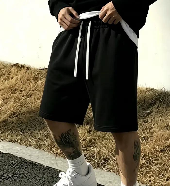 Shorts gris basiques simples pour hommes coupe ample cordon de serrage taille élastique coton pour jogging faire du shopping quatre saisons