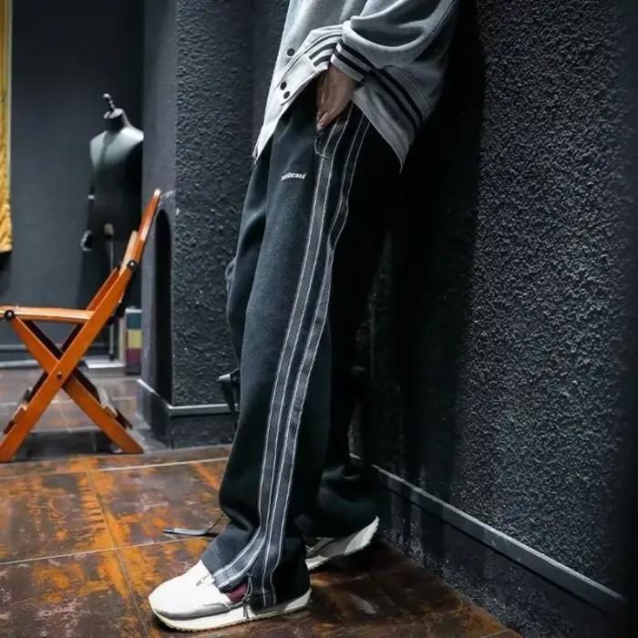 Pantalon de survêtement MIHIAR en coton élastique pour homme, style rétro baggy, printemps et été, couleur rouge ou noir, adapté pour le jogging et le quotidien