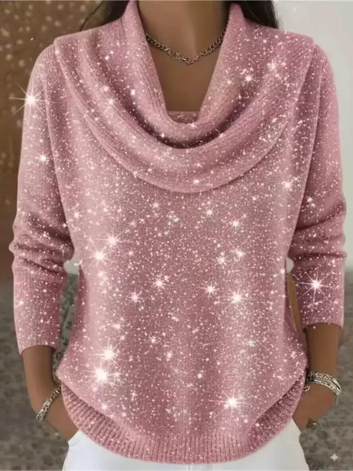 Mode paillettes tricot pull pour femmes décontracté Pile col à manches longues