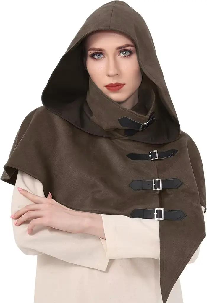 Costume de Moine Mortel Unisexe Adulte Couleur Unie pour Halloween, Robe de Moine, Cape de Sorcier, Cape Médiévale à Capuche, Déguisement de Scène pour Fête Cosplay