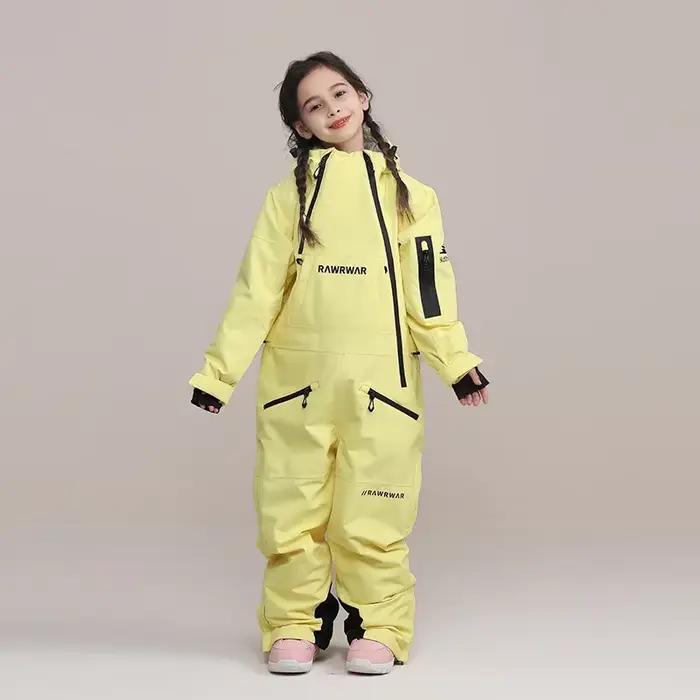 Combinaison de Ski une pièce pour enfants, veste de snowboard en plein air pour filles et garçons, épaisse et chaude, ensemble de Ski pour enfants, à capuche, coupe-vent, imperméable