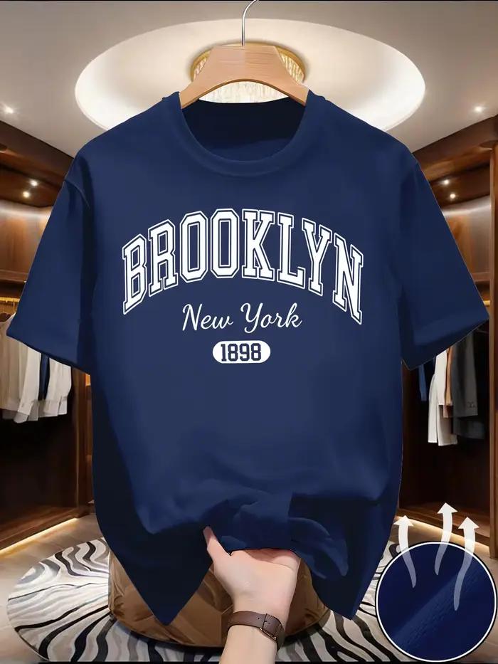 T-shirt Brooklyn New York 1898 style universitaire vintage pour hommes et femmes, t-shirts graphiques décontractés en polyester à manches courtes, streetwear pour entraînement et mode