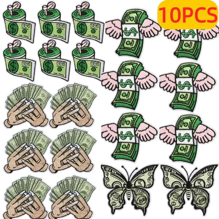 Patch thermocollant en tissu américain pour veste personnalisée, broderie rétro motif billet de banque, 10 pièces en vrac, créatif DIY pour vêtements en denim