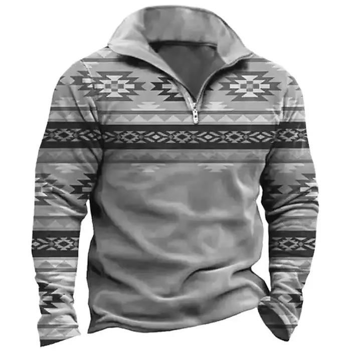 Sweatshirt vintage 3D pour hommes, polyester, fermeture éclair, col zippé, décontracté, confortable, automne et hiver, pour tous les jours