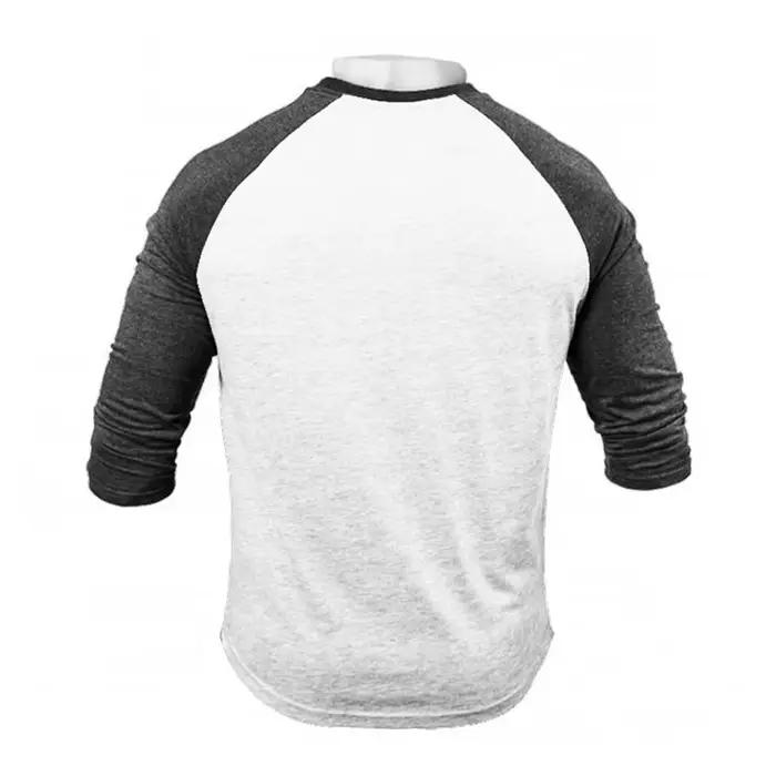 T-shirt de sport Muscleguys homme, coton élasthanne, patchwork, manches trois-quarts, respirant, pour entraînement, course à pied, yoga, occasions décontractées