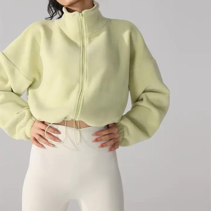 Veste de sport coupe-vent doublée de sourire à manches longues pour femme, manteau de yoga et de fitness, course en plein air, garder au chaud, confortable