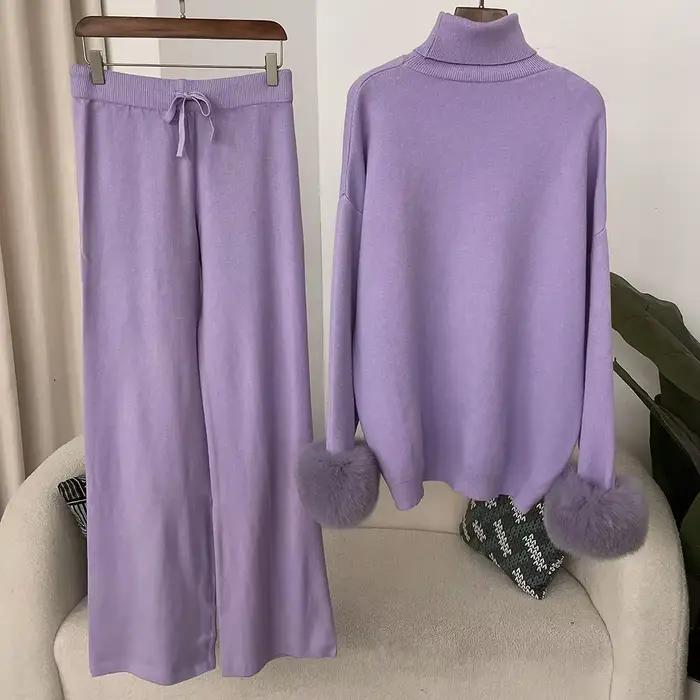 Pull en fourrure de vraie fourrure de renard, chaud et naturel, manchettes, manteau, pantalon Long, ensemble veste, nouvelle mode automne hiver 20224, tricoté pour femmes