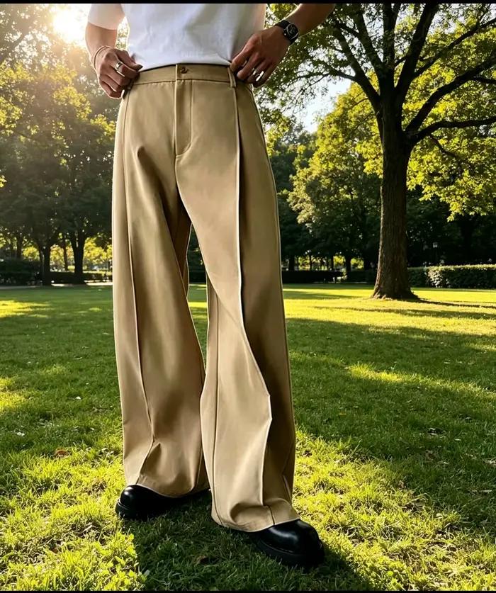 Pantalon de Costume Homme Formel Coupe Droite Cropped Léger Tissu Sergé Plissé à l'Avant Couleur Unie Style Business Quotidien
