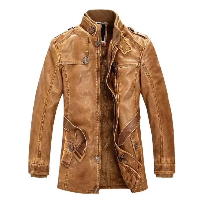 Veste longue en cuir PU décontractée pour hommes, style vintage, pour motards et aventuriers, automne et hiver, pour les occasions quotidiennes et spéciales