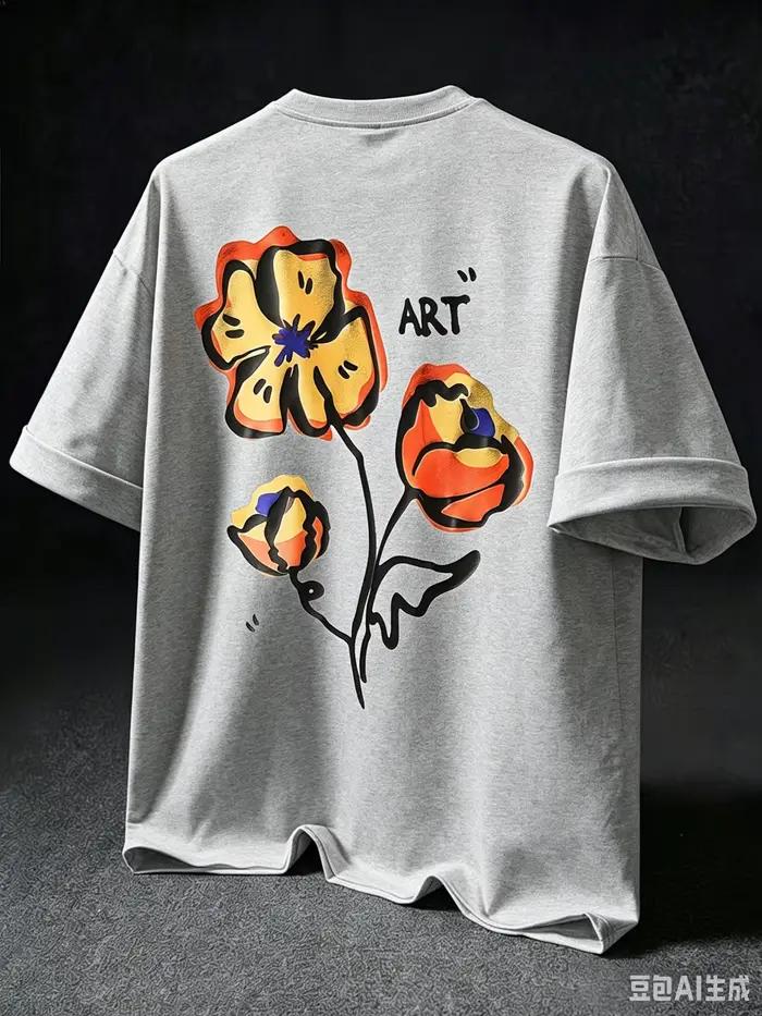 T-shirt imprimé avec des motifs floraux abstraits | Abricot