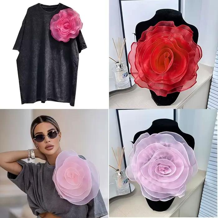 Patch de fleur de rose fait à la main, vêtements, robe, décoration de cou, fleur 3D artificielle, accessoires de broche de corsage, applique de couture de bricolage