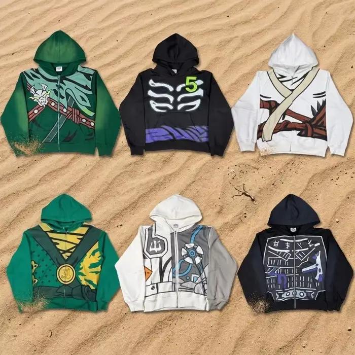 Sweat-shirt à capuche zippé Y2K avec motif de dessin animé Ninja pour hommes et femmes, coupe ample, streetwear, sweat-shirt décontracté, mode hip-hop