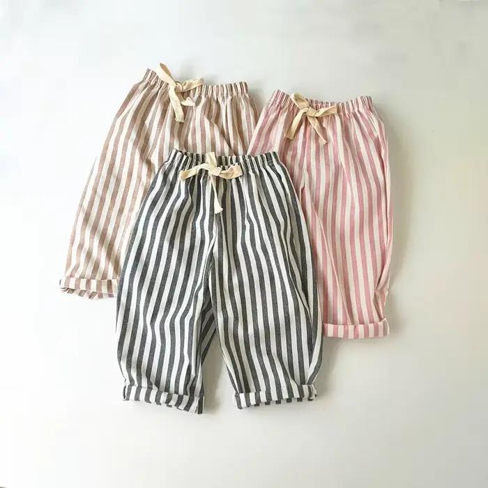 Printemps été garçons rayé pantalon ample bébé fille Vintage décontracté lin coton Harlan