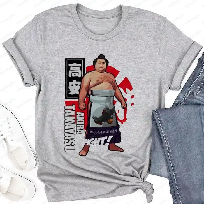T-shirt Akira Takayasu Sumo Wrestler, motif de lutteur japonais, imprimé rétro cool, hauts décontractés en coton, cadeau pour les fans de Sumo, Harajuku