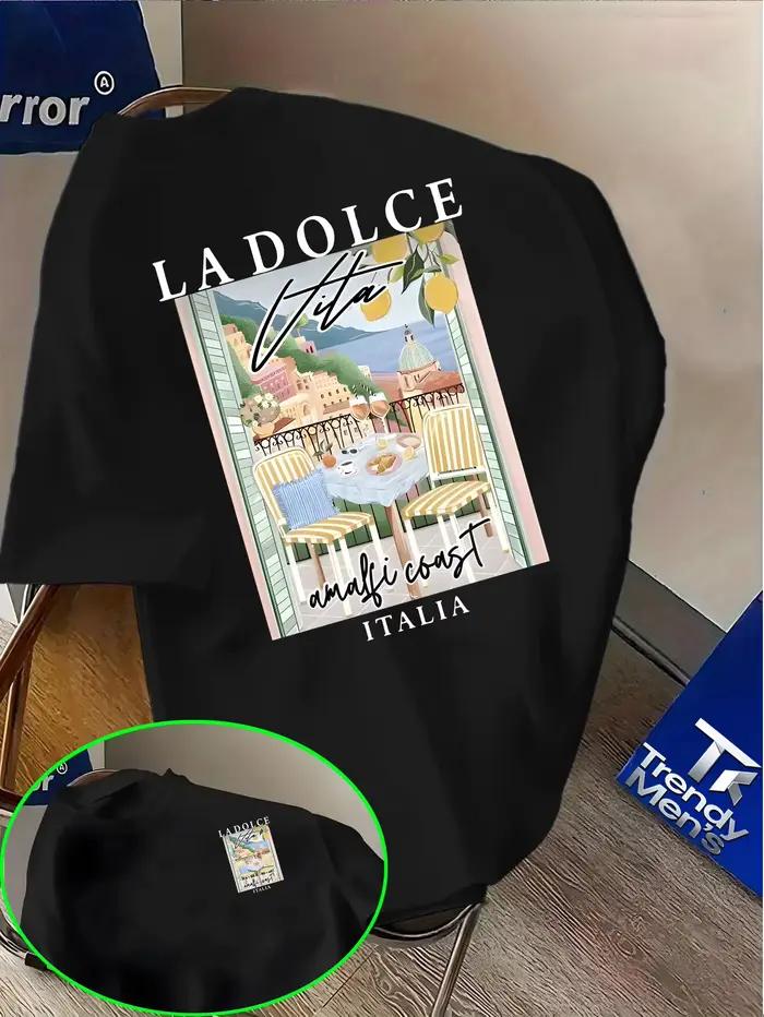 T-shirt pour homme en coton 100% avec imprimé La Dolce Vita Amalfi Coast