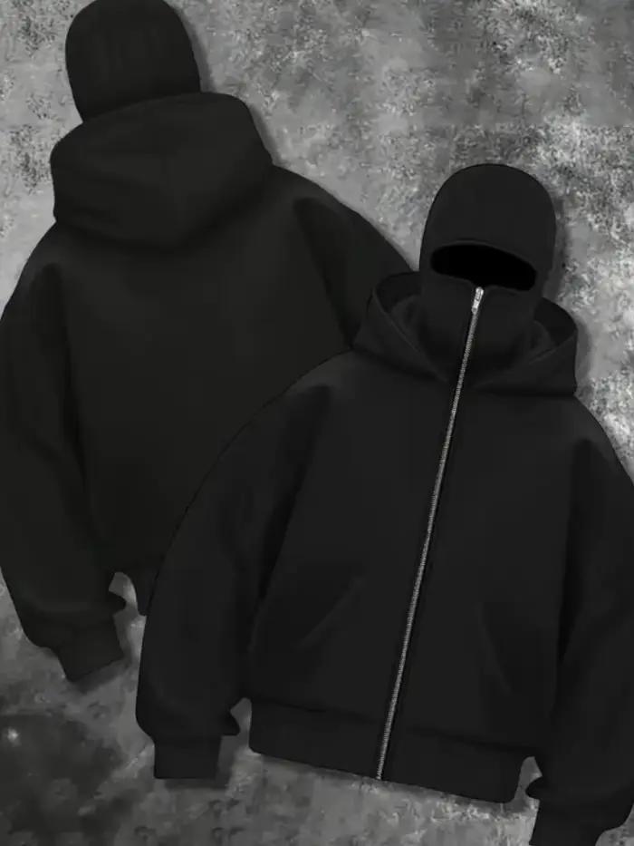Cagoule à capuche zippée Y2K Sweat à capuche homme couleur unie pour automne hiver activités plein air confort décontracté moderne