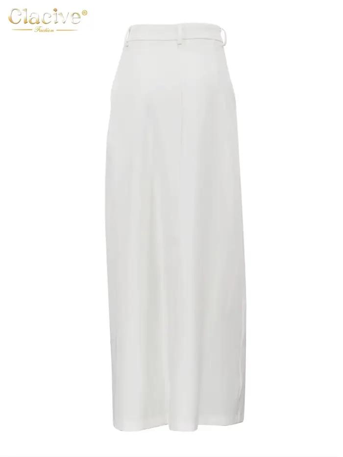 Clacive mode ample blanc femmes jupe décontracté taille haute Maxi