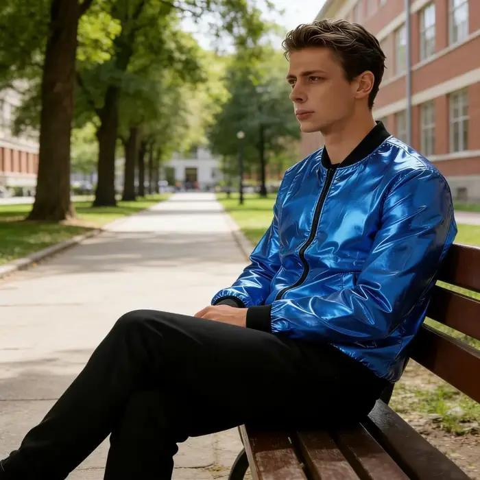 Vestes et manteaux légers pour hommes, manteau coupe-vent à col montant, veste à manches longues, vêtements d'extérieur dorés brillants, printemps automne