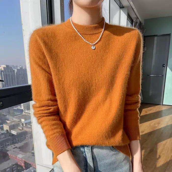 Pull en fourrure de vison monochrome pour femme, pull en cachemire tricoté, pull à col rond, médicaments haut de gamme, automne et hiver, nouveau