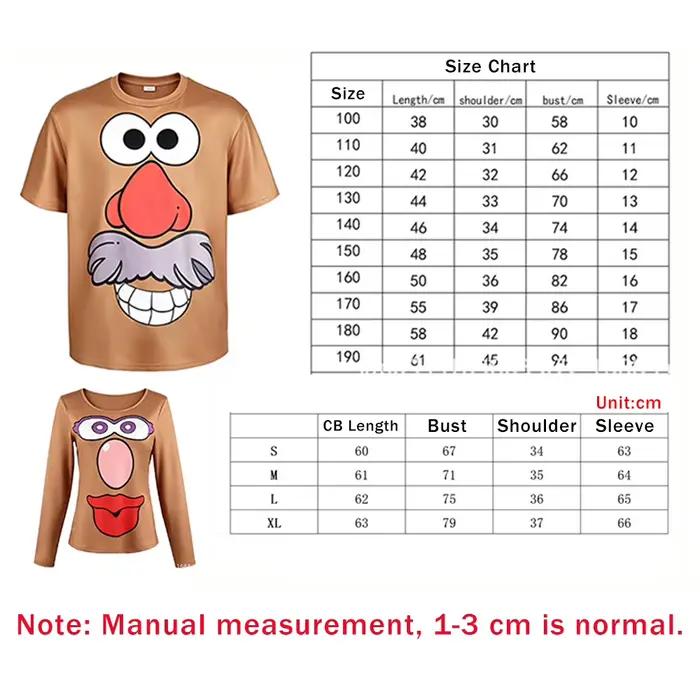 T-shirts de cosplay pour couple sur le thème des films d'animation avec imprimés de visages de dessins animés, hauts de détente d'été amusants à manches longues et courtes