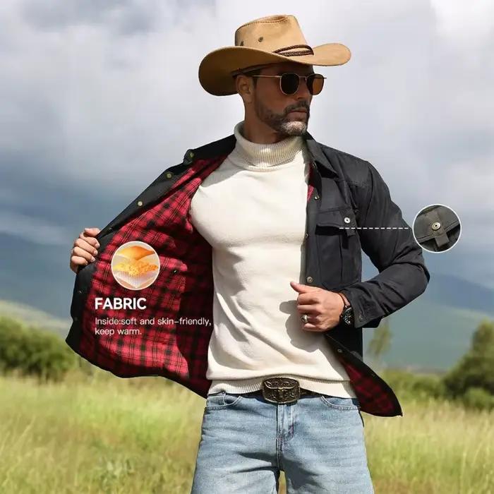 Veste Chemise Homme Style Cowboy Doublée Flanelle Haute Qualité Automne Hiver Décontractée Boutons Pression Style Western Harajuku