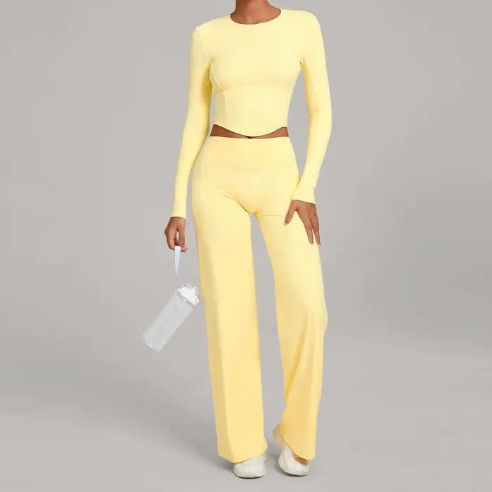 Ensemble de survêtement pour femmes, 2 pièces, ensemble de yoga, ensemble de sport, ensemble de gym, tenue de course, vêtements de sport à manches longues, vêtements de yoga