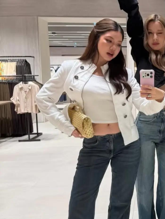 Veste Courte Blanche à Col Montant Style Militaire