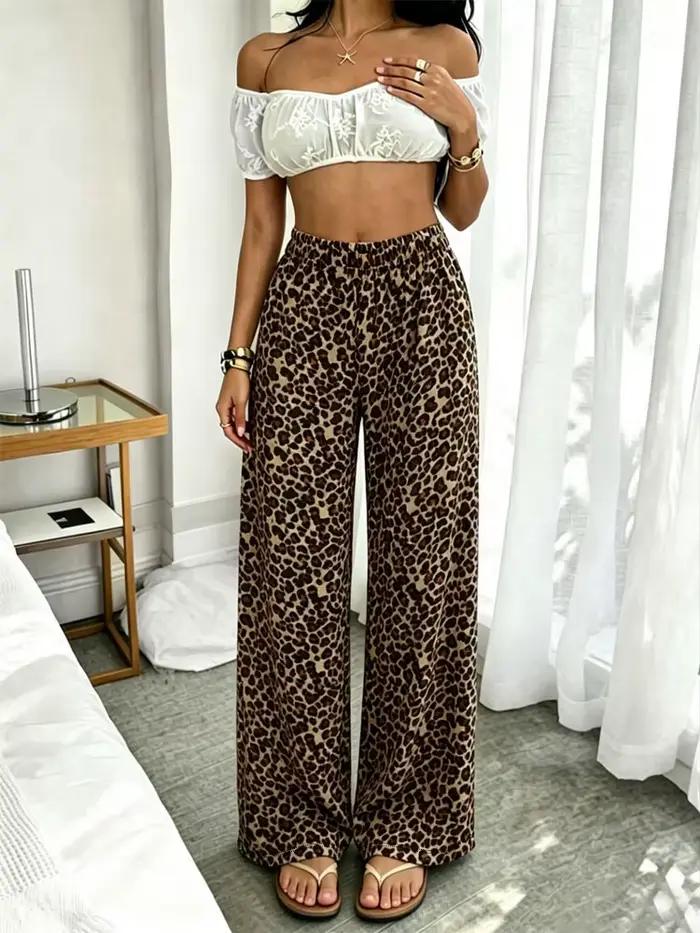 Pantalon décontracté léopard à jambe large