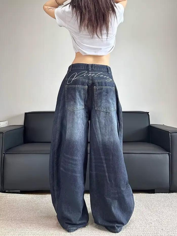 Jean Patchwork brodé pour femmes, élégant, Chic, Vintage, drapé délavé, Denim, droit, coupe ample, amincissant, polyvalent