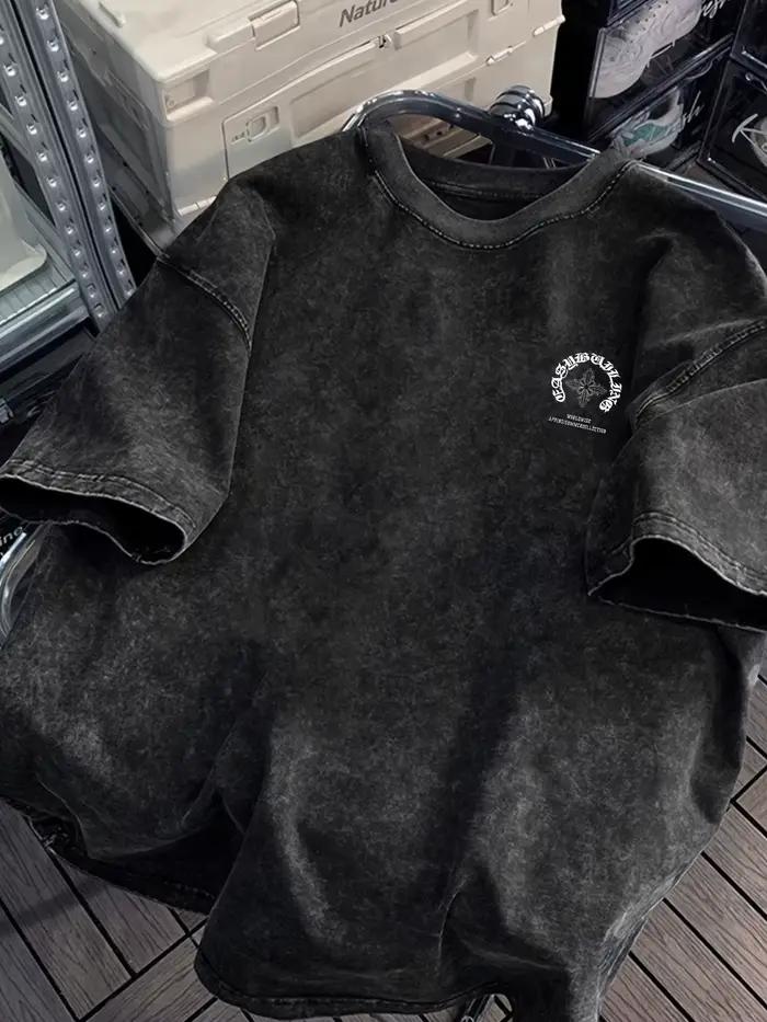 T-shirt Noir 100%Coton Confortable Design Amusant Imprimé Polyvalent Pour Hommes Usage Quotidien Et Superposition Estivale