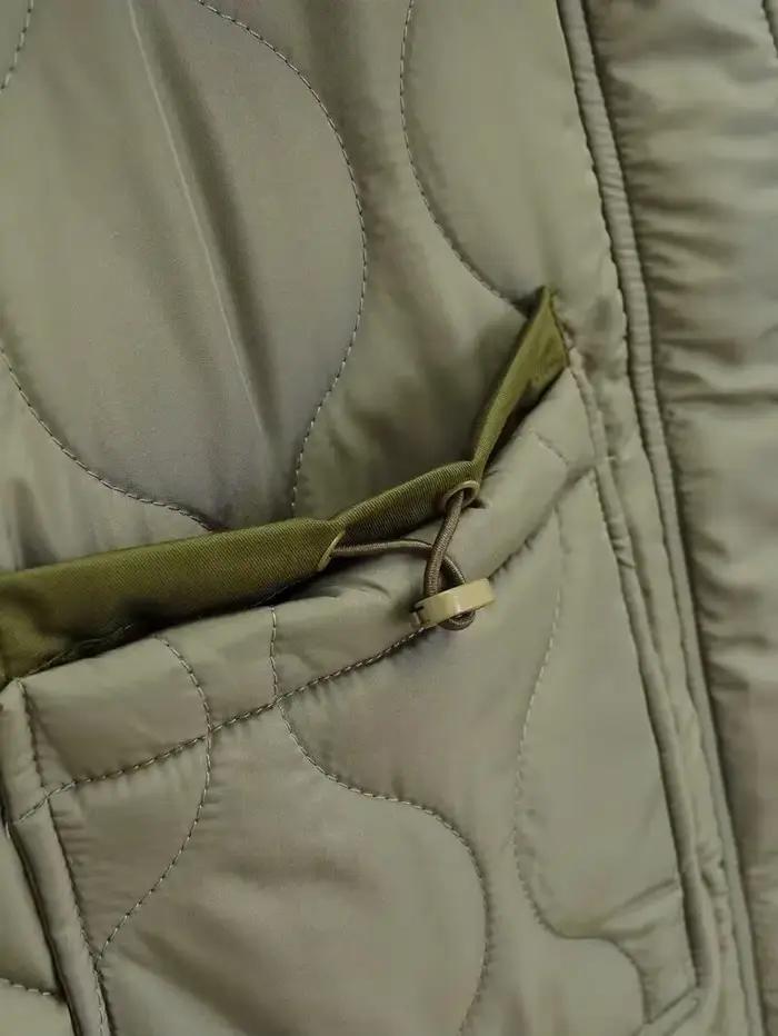 Manteau matelassé pour femme ETJ 2024traf, veste matelassée avec liens, nouvelle veste en coton beige à col montant avec cordon de serrage et poches pour femme