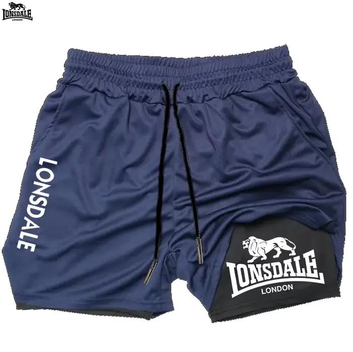 LONSDALE Short de sport double couche deux-en-un pour homme, décontracté, à séchage rapide, respirant, pour la course estivale