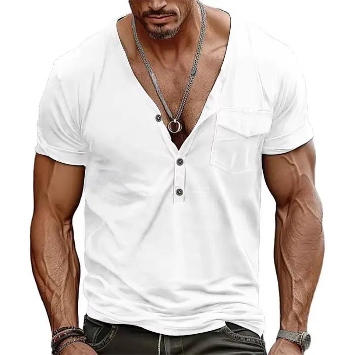 T-shirt Henley col en V pour homme