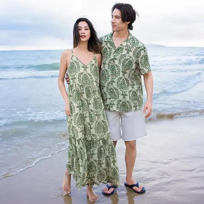 Vêtements polynésiens ensemble familial plage maman et fille robe Boho papa et fils chemises de vacances père mère
