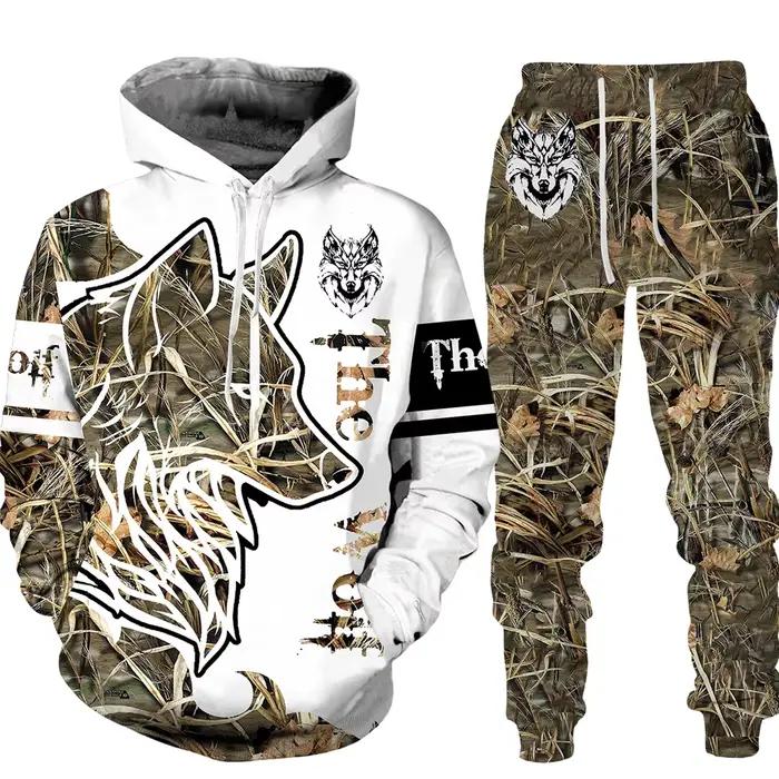 Ensemble de survêtement homme College en 3D motif loup surdimensionné pour entraînement et style casual toute l'année