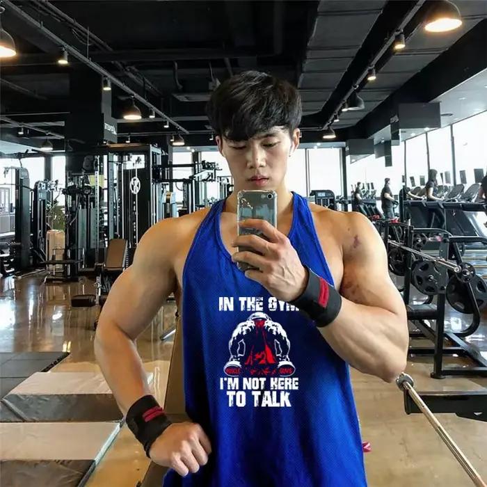 Gym musculation Fitness vêtements été maille sans manches rapide Dym débardeurs hommes Stringer y-back Singlets entraînement chemises musculaires