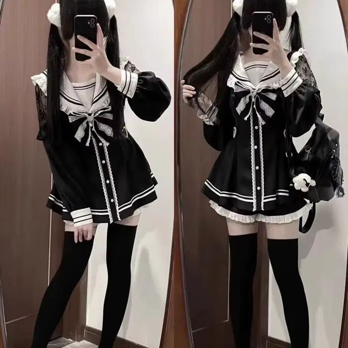 Jirai Kei – robe noire de marin en dentelle