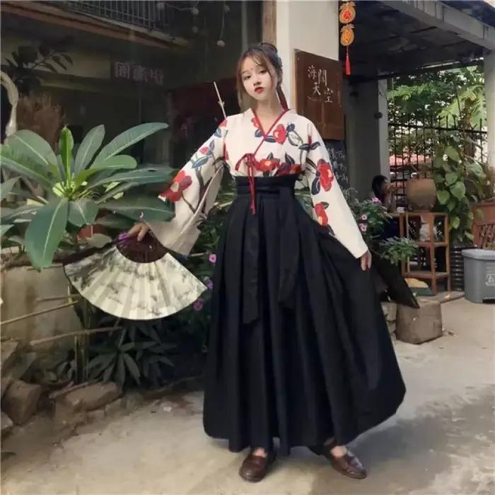 Robe longue à imprimé Floral de Style japonais