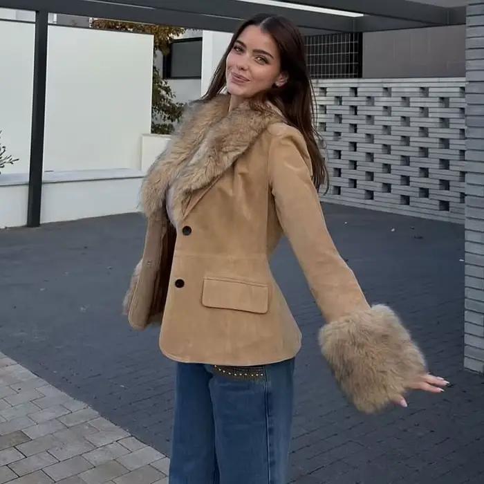 MUJER Faux fourrure daim Blazers pour femmes